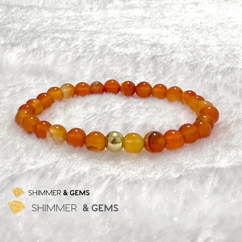 Carnelian 6mm Bracelet with 14k gold filled bead Bracelets