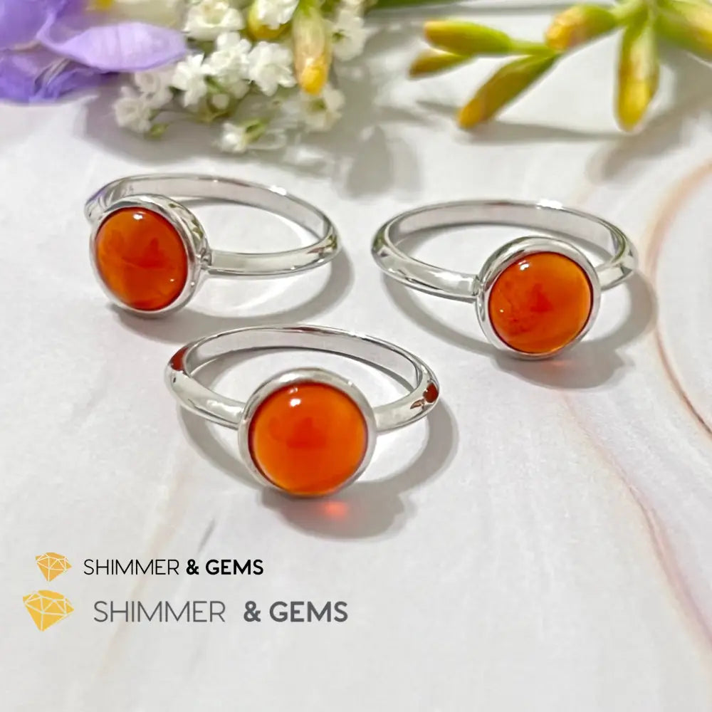 Carnelian Round (8Mm) 925 Silver Ring