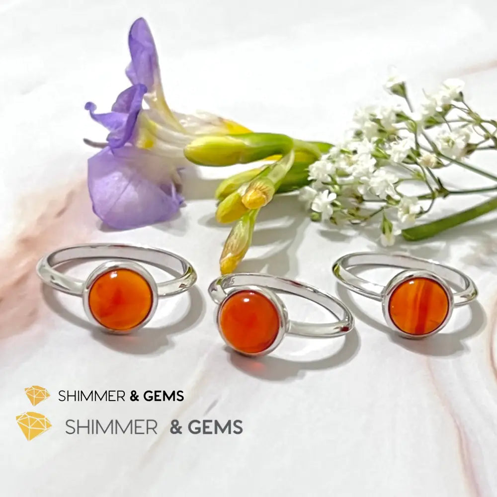 Carnelian Round (8Mm) 925 Silver Ring