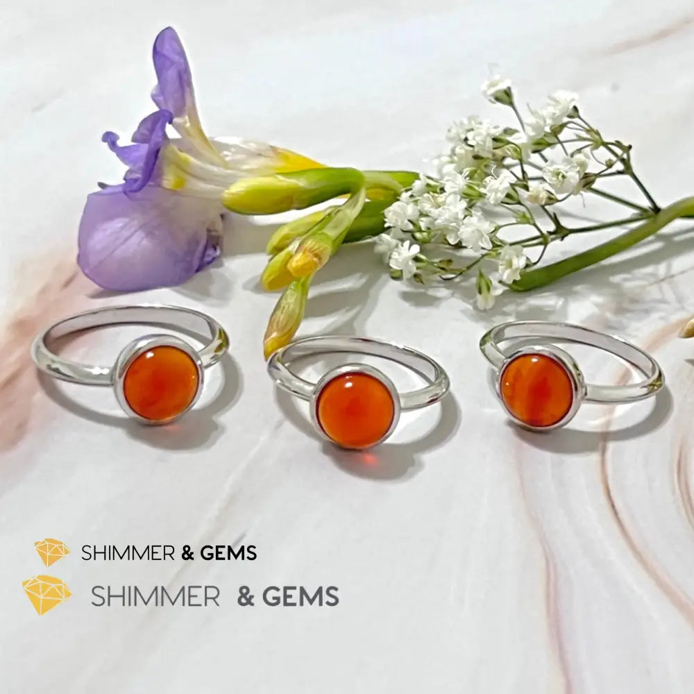 Carnelian Round (8Mm) 925 Silver Ring