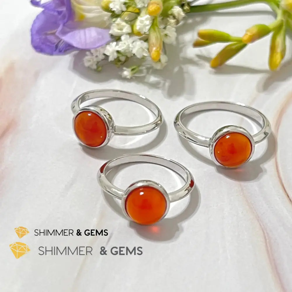 Carnelian Round (8Mm) 925 Silver Ring