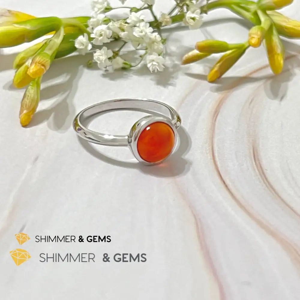 Carnelian Round (8Mm) 925 Silver Ring