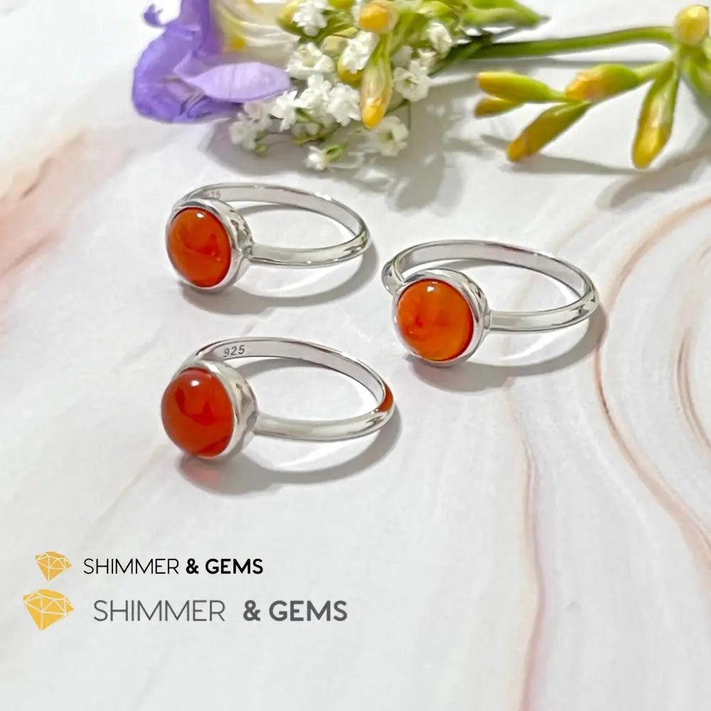 Carnelian Round (8Mm) 925 Silver Ring