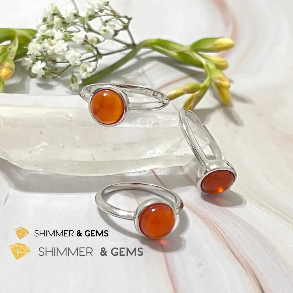 Carnelian Round (8Mm) 925 Silver Ring