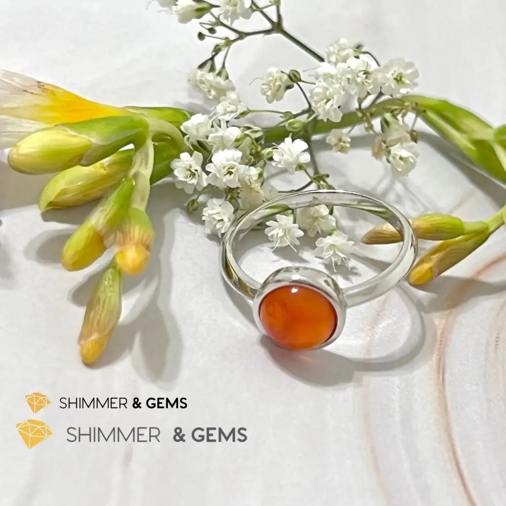 Carnelian Round (8Mm) 925 Silver Ring
