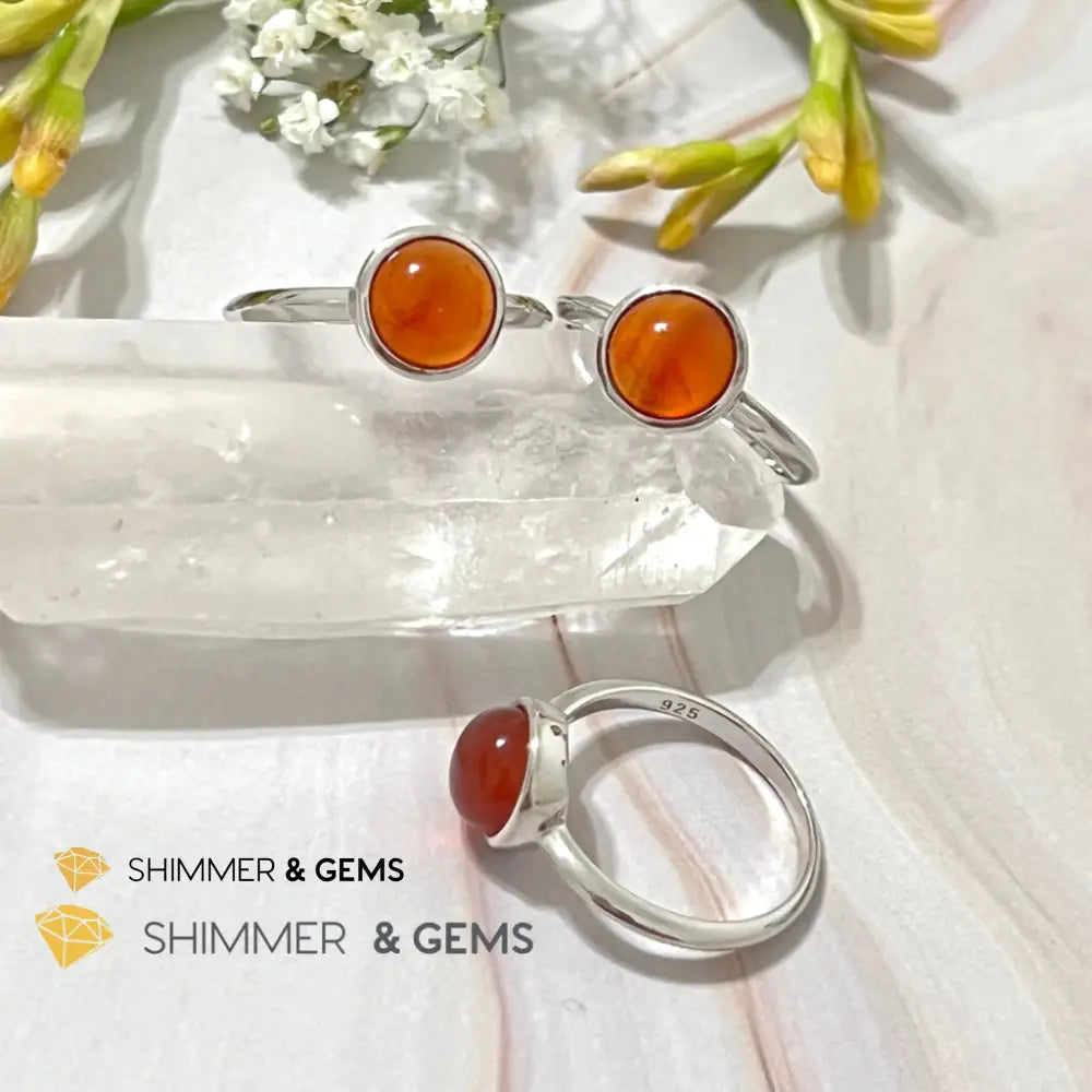 Carnelian Round (8Mm) 925 Silver Ring