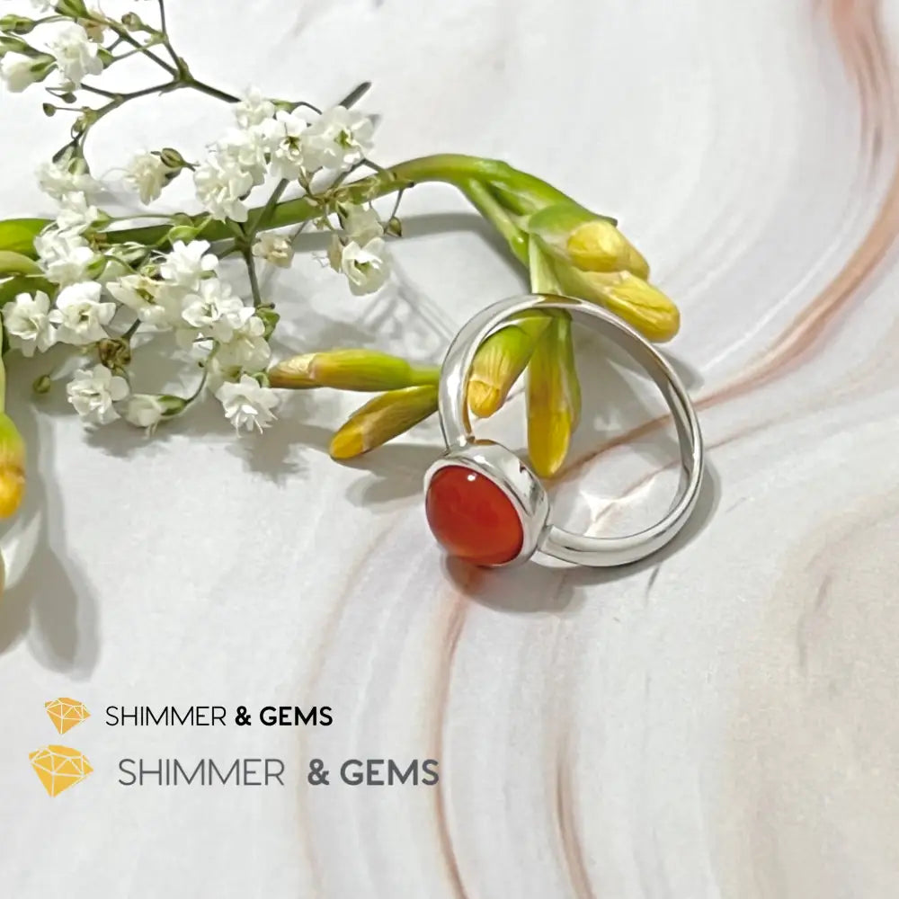 Carnelian Round (8Mm) 925 Silver Ring