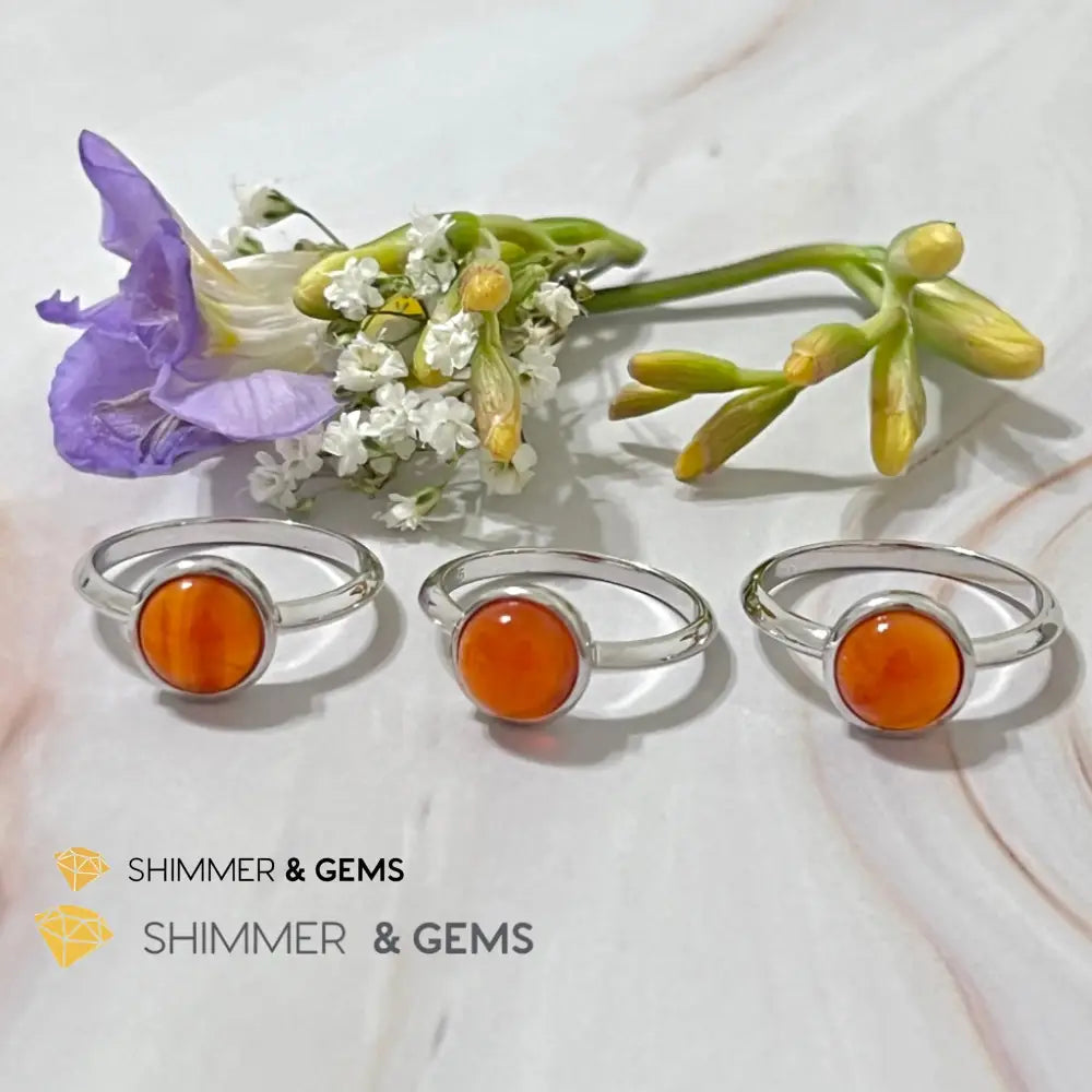 Carnelian Round (8Mm) 925 Silver Ring