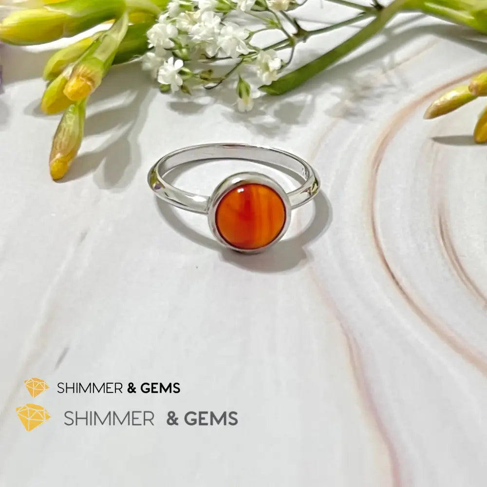 Carnelian Round (8Mm) 925 Silver Ring