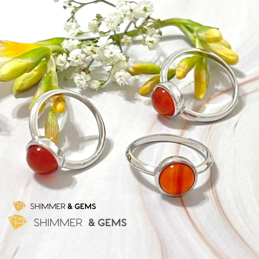 Carnelian Round (8Mm) 925 Silver Ring
