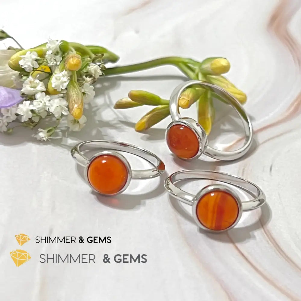 Carnelian Round (8Mm) 925 Silver Ring