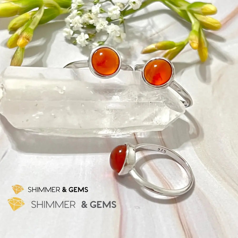 Carnelian Round (8Mm) 925 Silver Ring