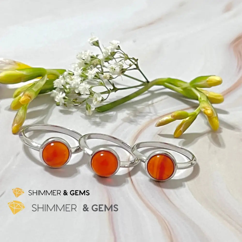 Carnelian Round (8Mm) 925 Silver Ring