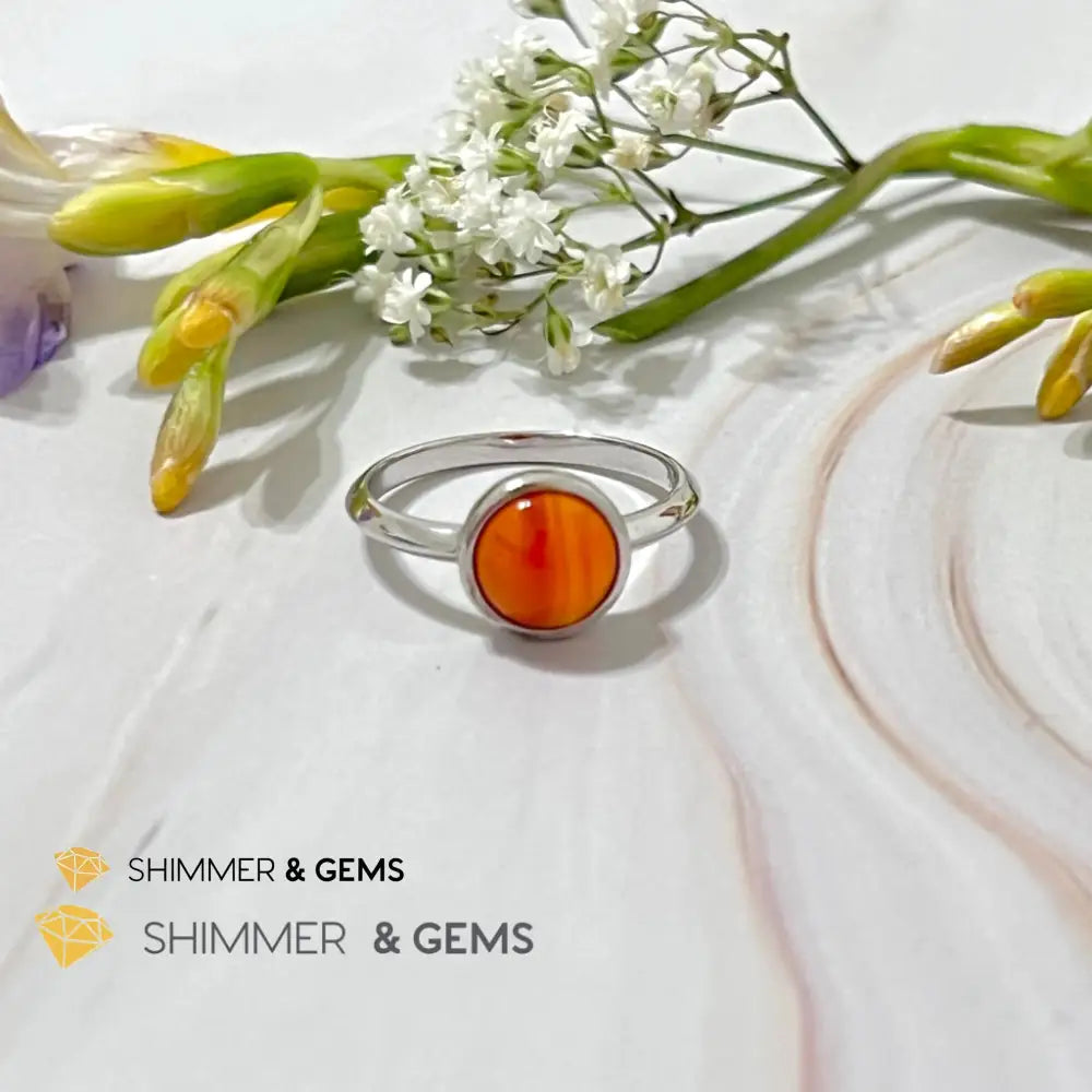Carnelian Round (8Mm) 925 Silver Ring