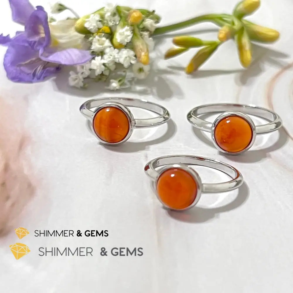 Carnelian Round (8Mm) 925 Silver Ring