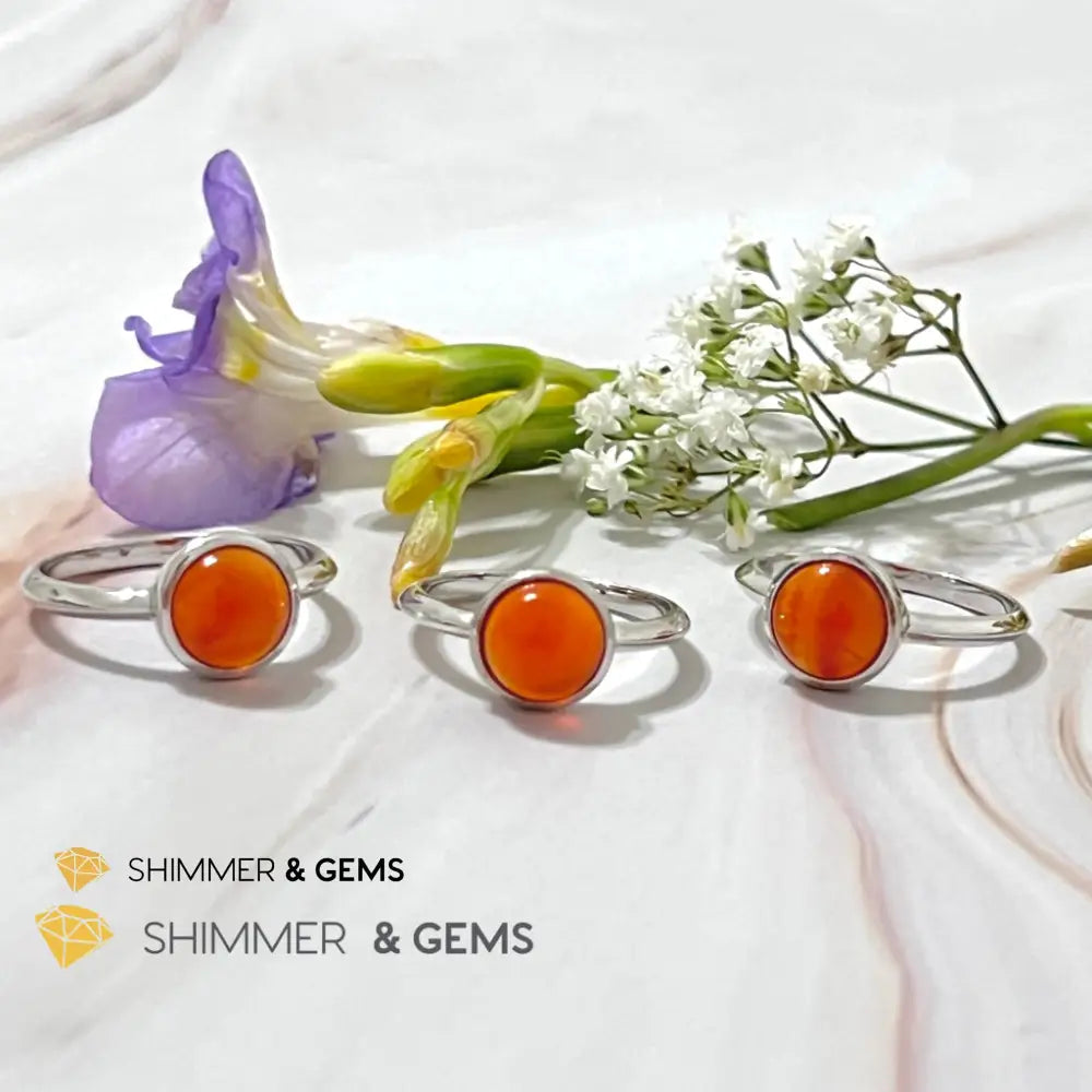Carnelian Round (8Mm) 925 Silver Ring