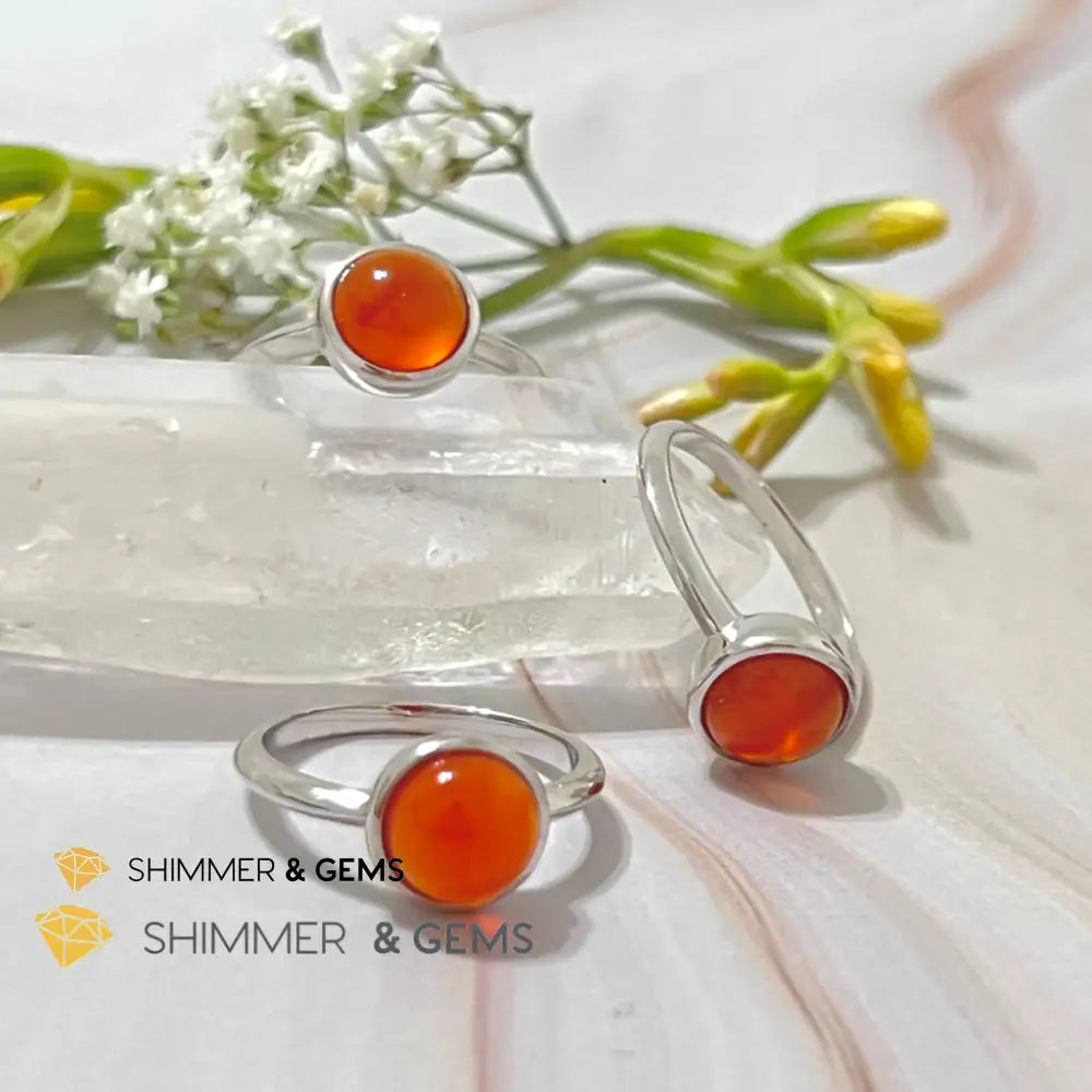 Carnelian Round (8Mm) 925 Silver Ring