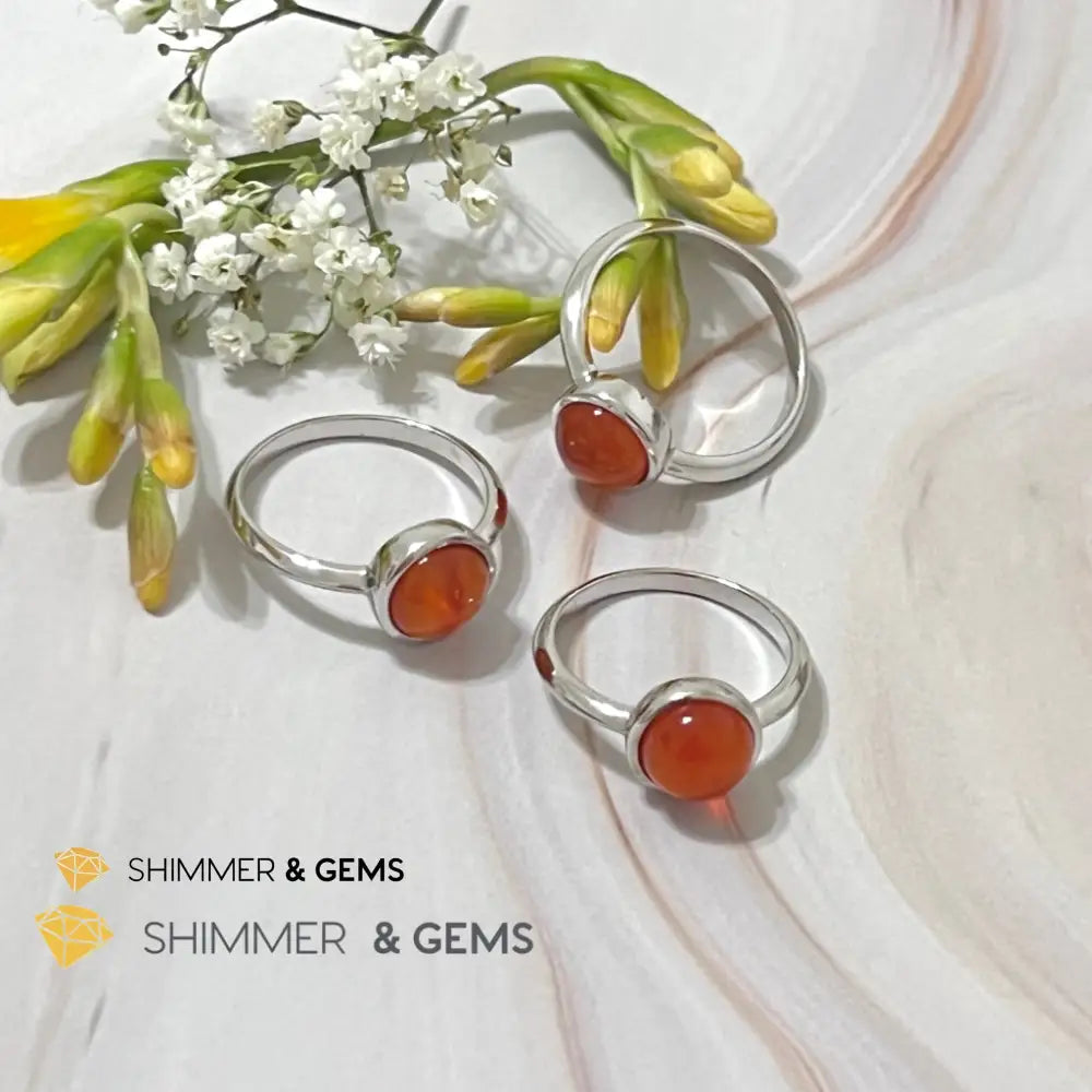 Carnelian Round (8Mm) 925 Silver Ring