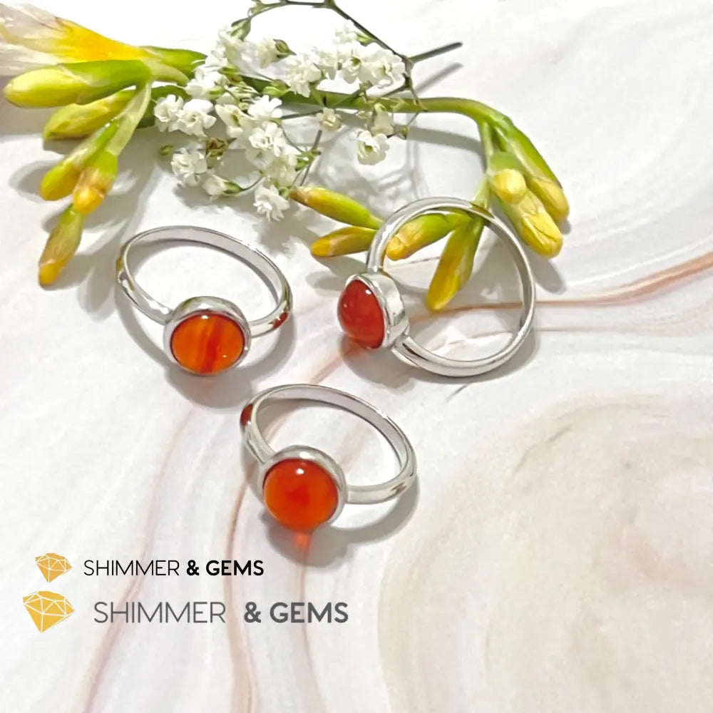 Carnelian Round (8Mm) 925 Silver Ring