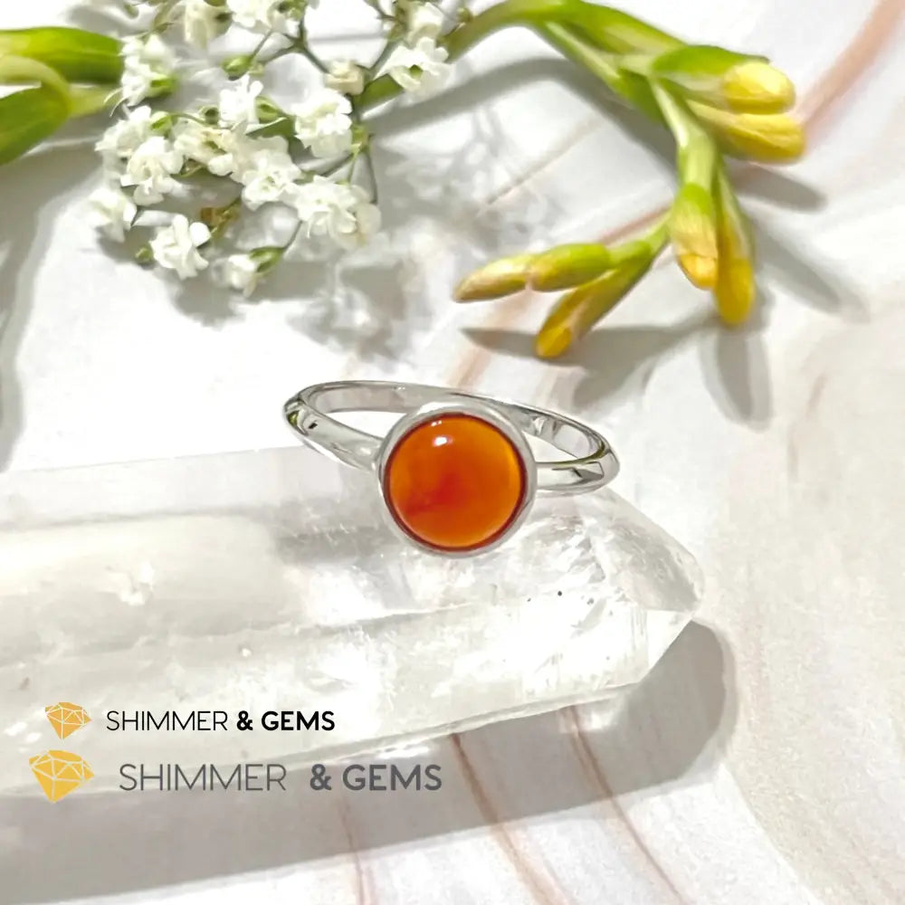Carnelian Round (8Mm) 925 Silver Ring