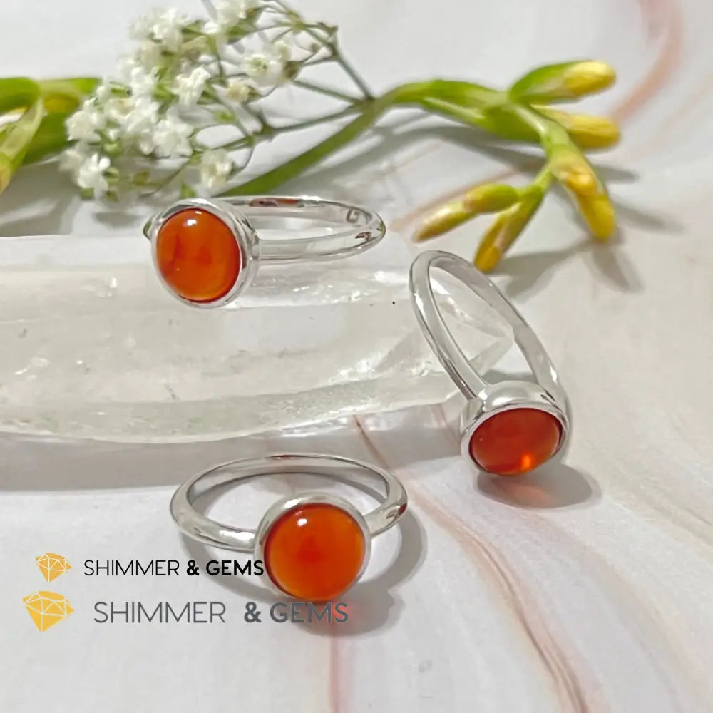 Carnelian Round (8Mm) 925 Silver Ring