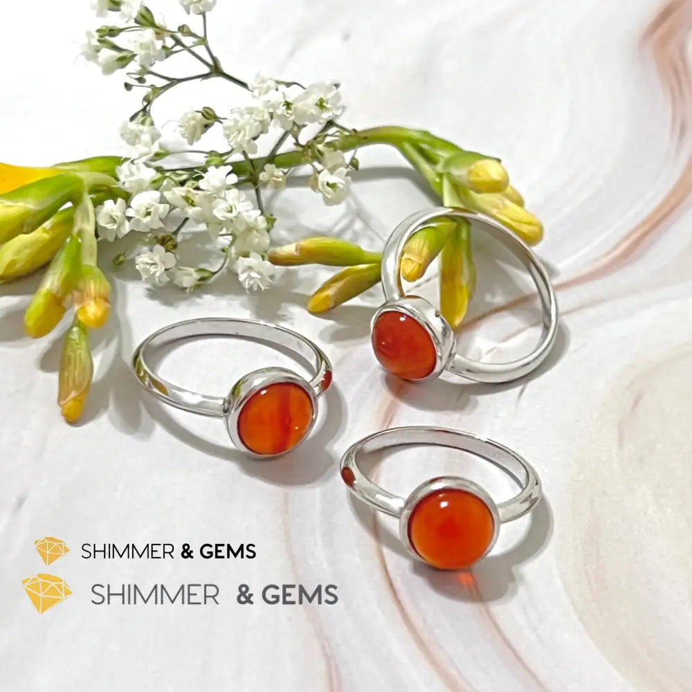 Carnelian Round (8Mm) 925 Silver Ring
