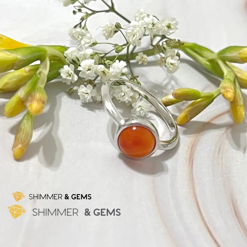 Carnelian Round (8Mm) 925 Silver Ring
