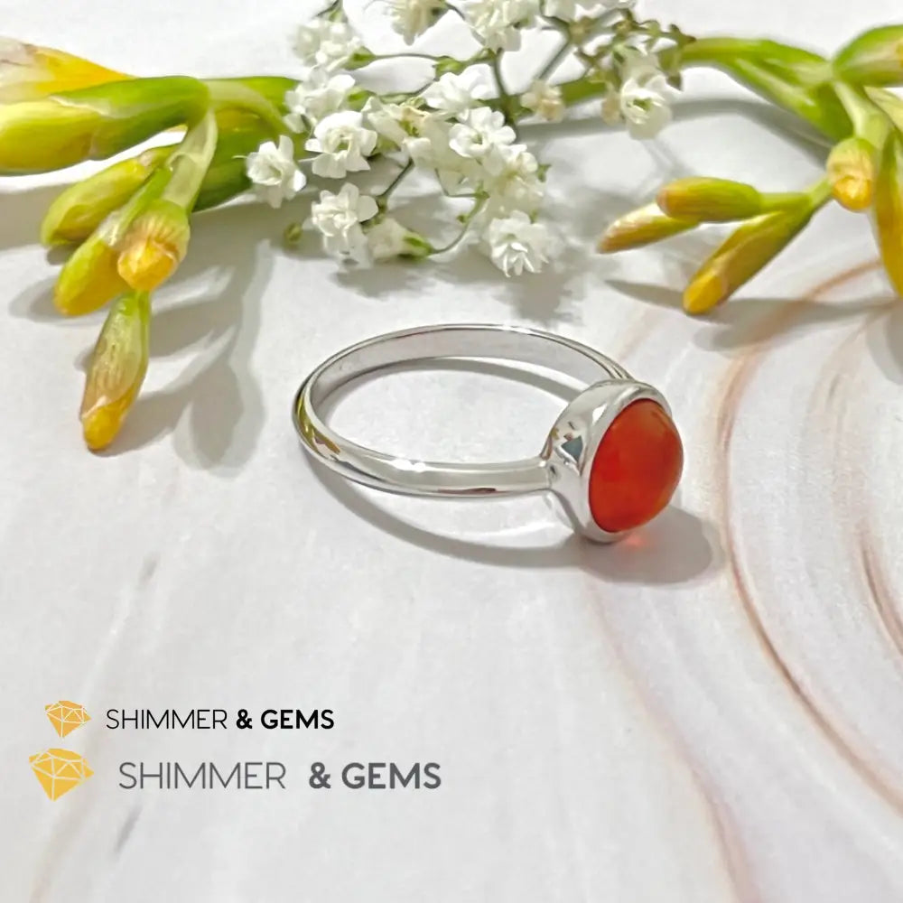 Carnelian Round (8Mm) 925 Silver Ring