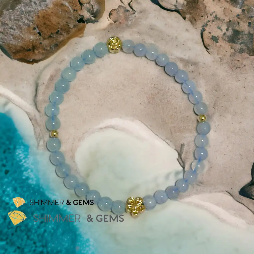 Cash Flow 4mm Bracelet (2024 Feng Shui) Aquamarine & Chalcedony 5.5” Bracelets
