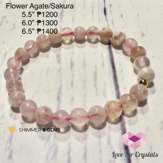 Cherry Blossom (Sakura) 6mm Bracelet- Shimmer & Gems 5.5” Bracelets