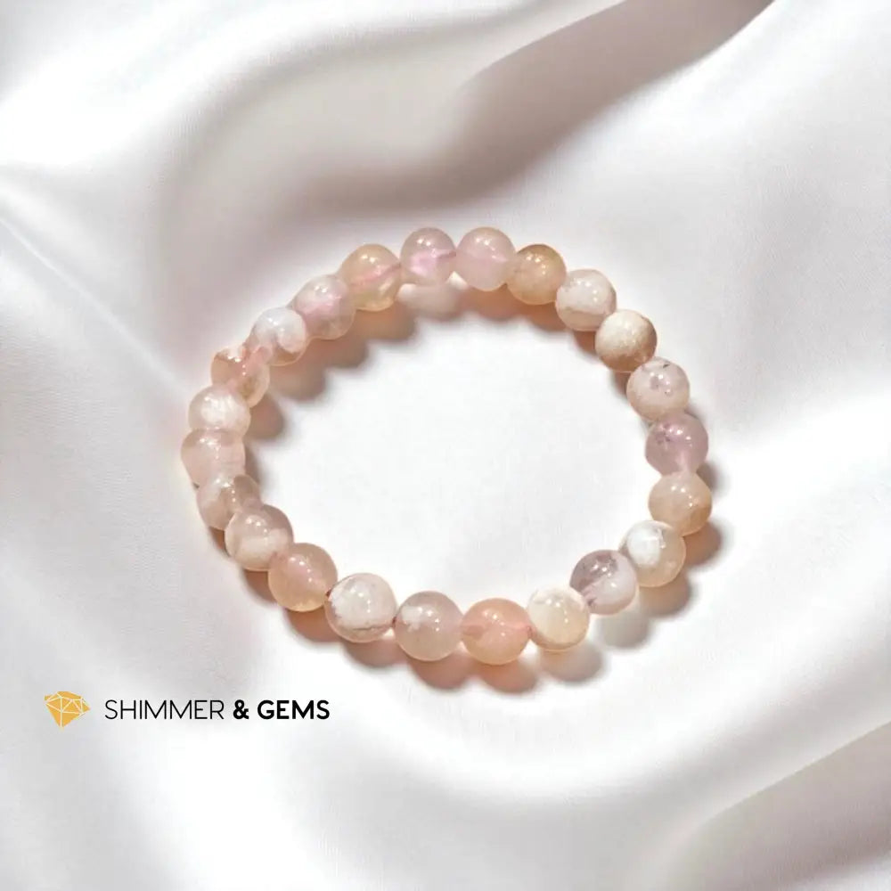 Cherry Blossom/ Sakura/ Flower Agate 8mm Bracelet 5.5” Bracelets