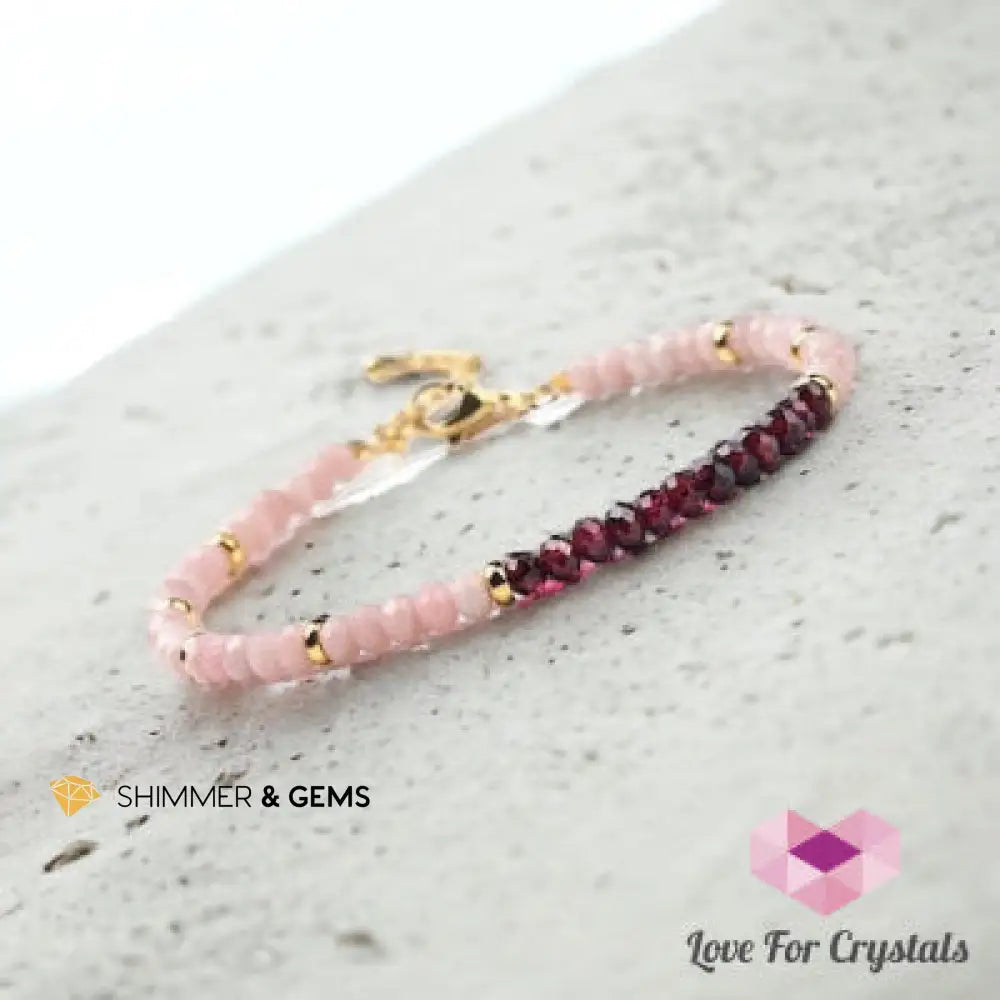 Chinese Pink Opal and Garnet in Stainless Steel Chain 5.5”-7.0” Bracelets