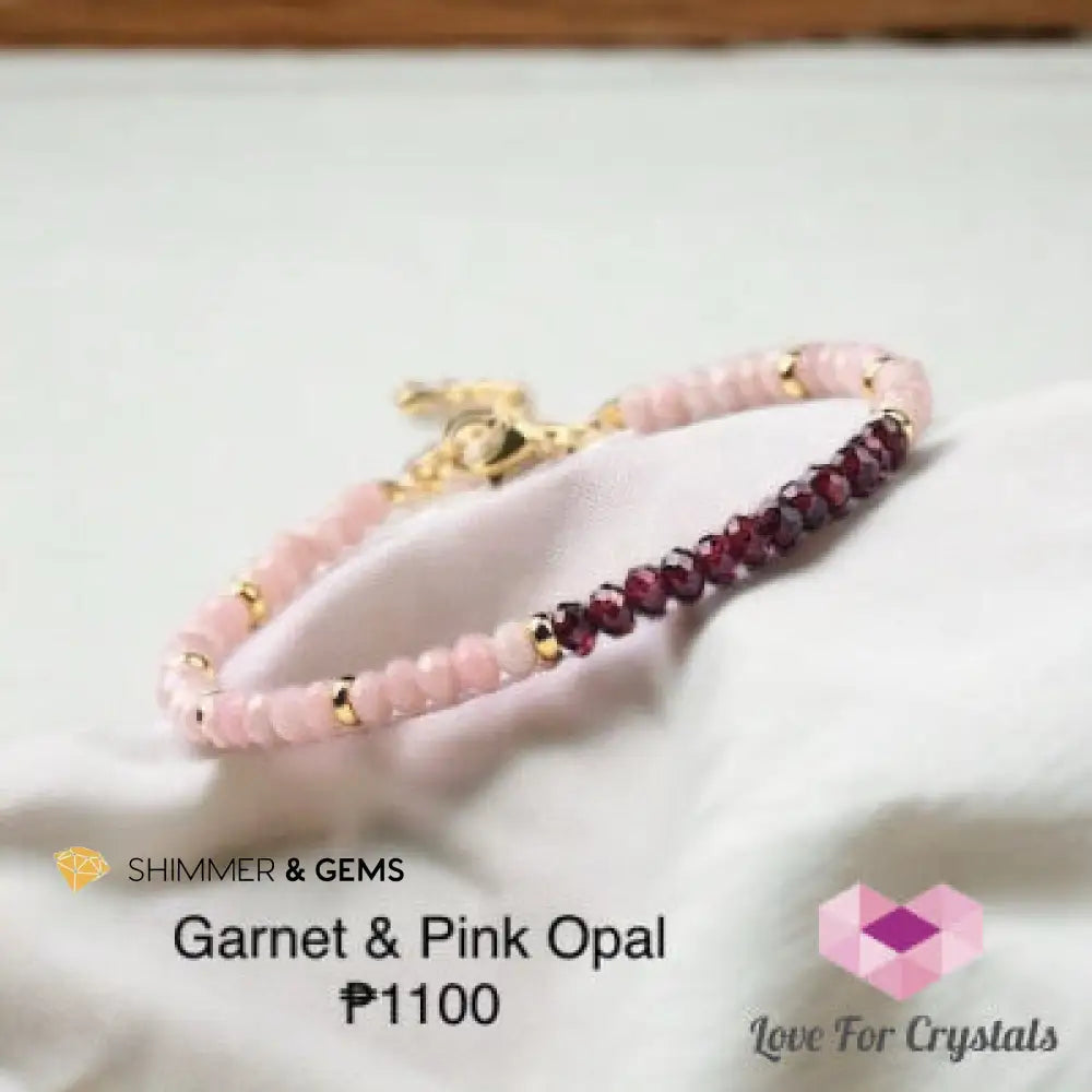 Chinese Pink Opal and Garnet in Stainless Steel Chain 5.5”-7.0” Bracelets