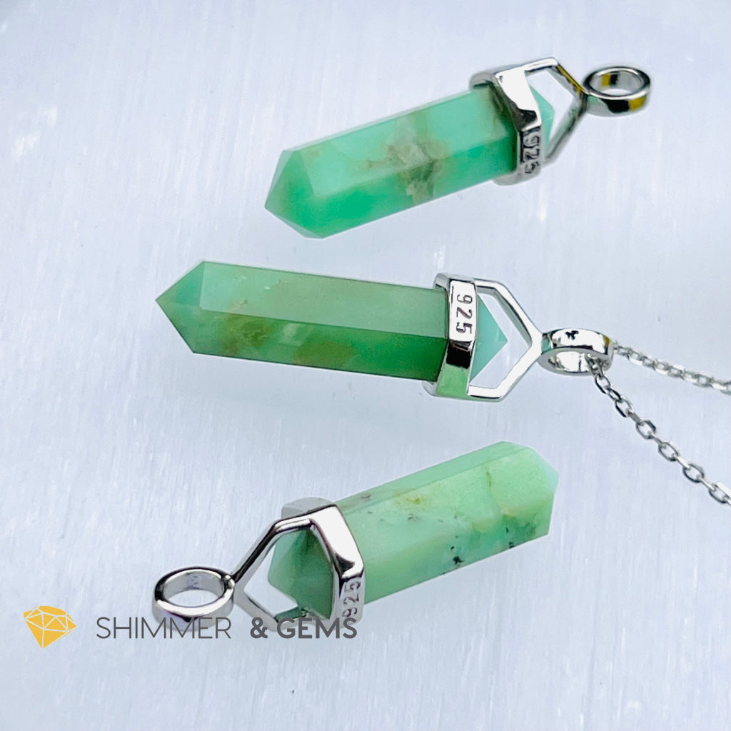 Chrysoprase Double Pointer 925 Silver Pendant 6X20Mm (Pendant Only) Charms & Pendants
