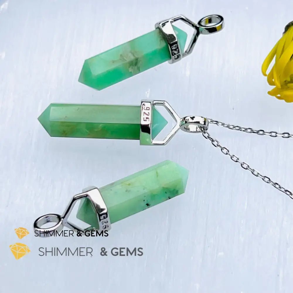 Chrysoprase Double Pointer 925 Silver Pendant Charms & Pendants