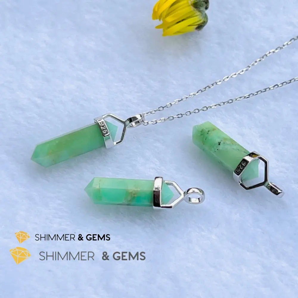 Chrysoprase Double Pointer 925 Silver Pendant Charms & Pendants
