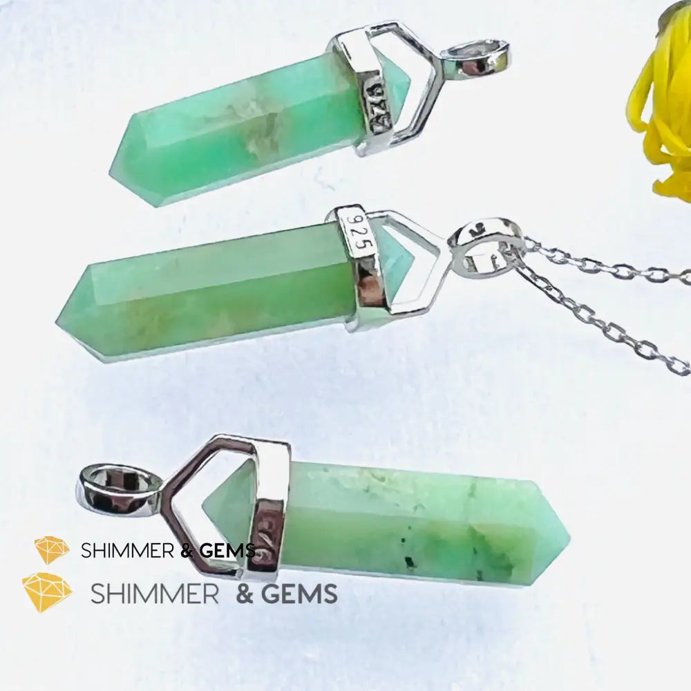 Chrysoprase Double Pointer 925 Silver Pendant Charms & Pendants