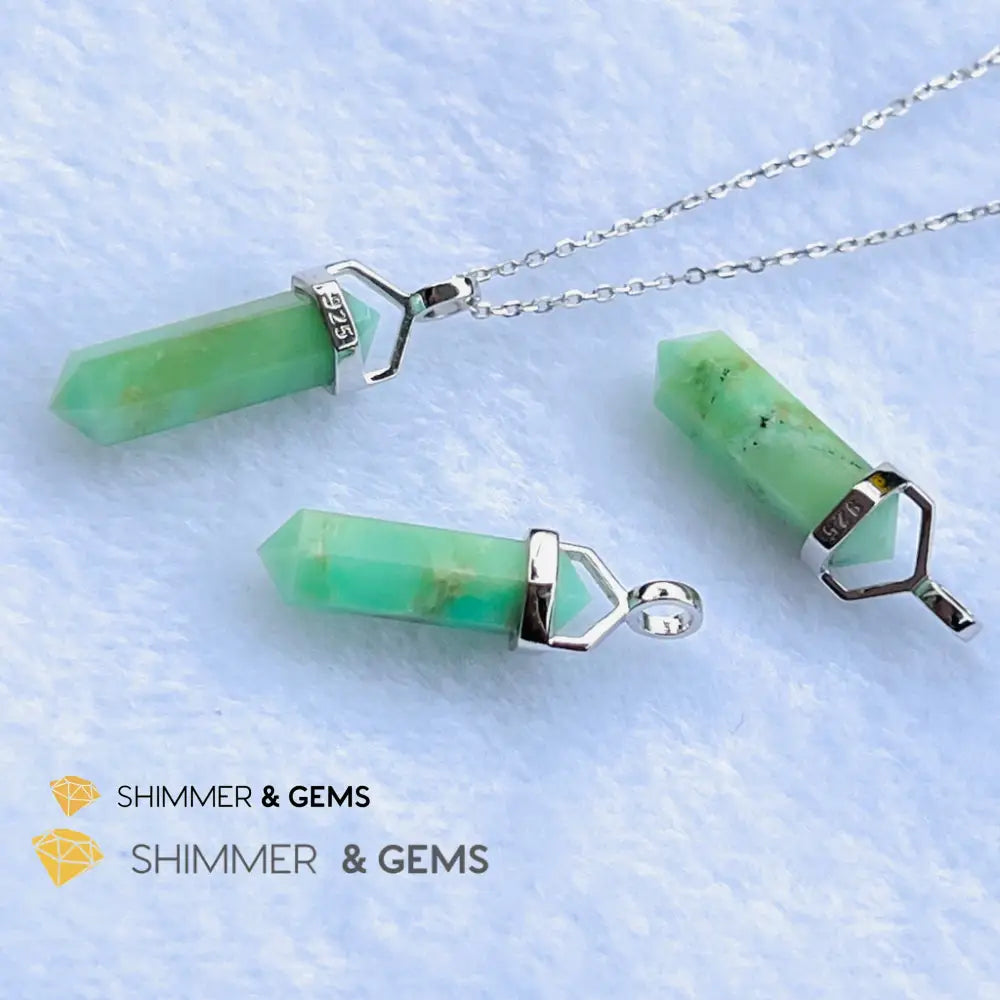 Chrysoprase Double Pointer 925 Silver Pendant Charms & Pendants