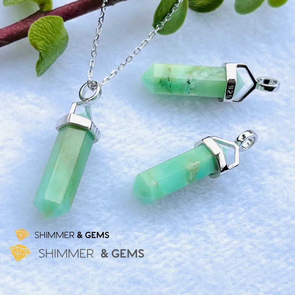 Chrysoprase Double Pointer 925 Silver Pendant Charms & Pendants