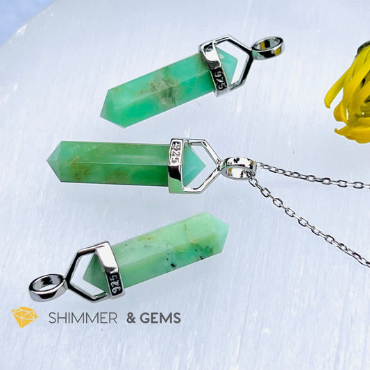 Chrysoprase Double Pointer 925 Silver Pendant Charms & Pendants