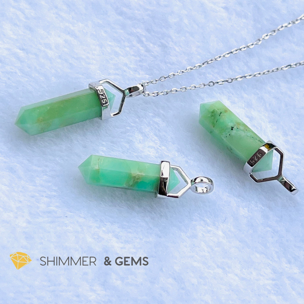 Chrysoprase Double Pointer 925 Silver Pendant Charms & Pendants