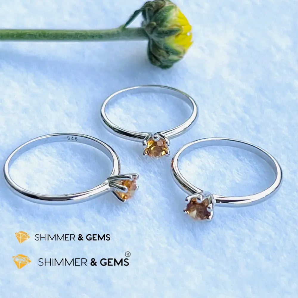Citrine 4mm Blooming Flower 925 Silver Ring (Wealth) Rings