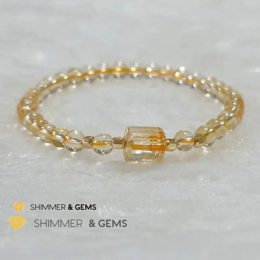 Citrine 4mm Wealth Activator Bracelet with 14k gold filled beads 5.5”