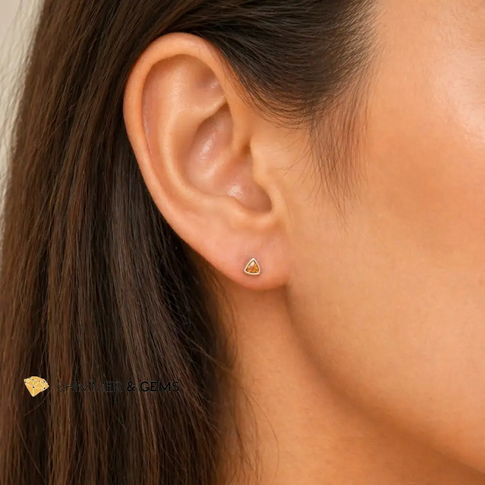 Citrine 6mm 925 Sterling Silver Triangle Stud Earrings - 6mm Pair