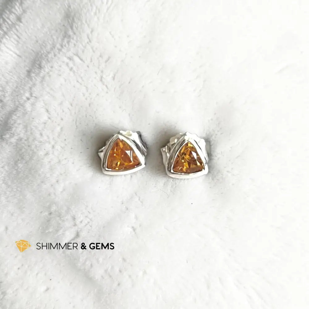 Citrine 6mm 925 Sterling Silver Triangle Stud Earrings - 6mm Pair