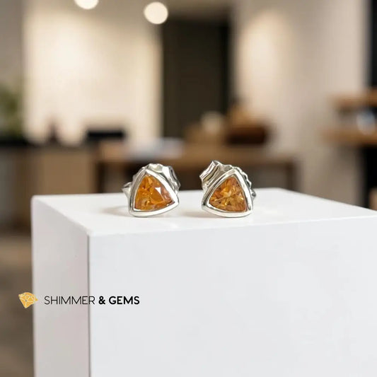 Citrine 6mm 925 Sterling Silver Triangle Stud Earrings - 6mm Pair