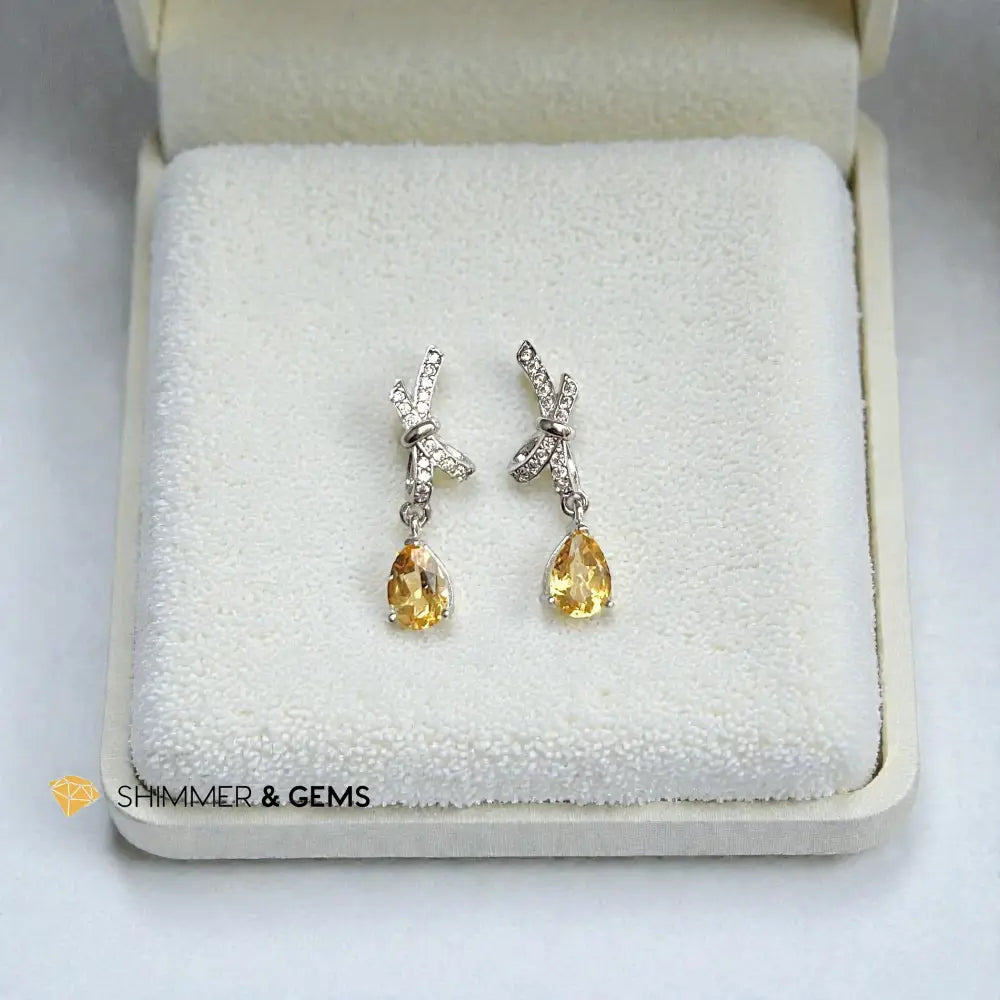 Citrine 6mm Pear with Ribbon 925 Sterling Silver Earrings - 6mm Pair
