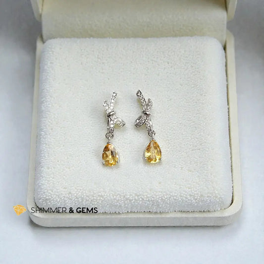 Citrine 6mm Pear with Ribbon 925 Sterling Silver Earrings - 6mm Pair