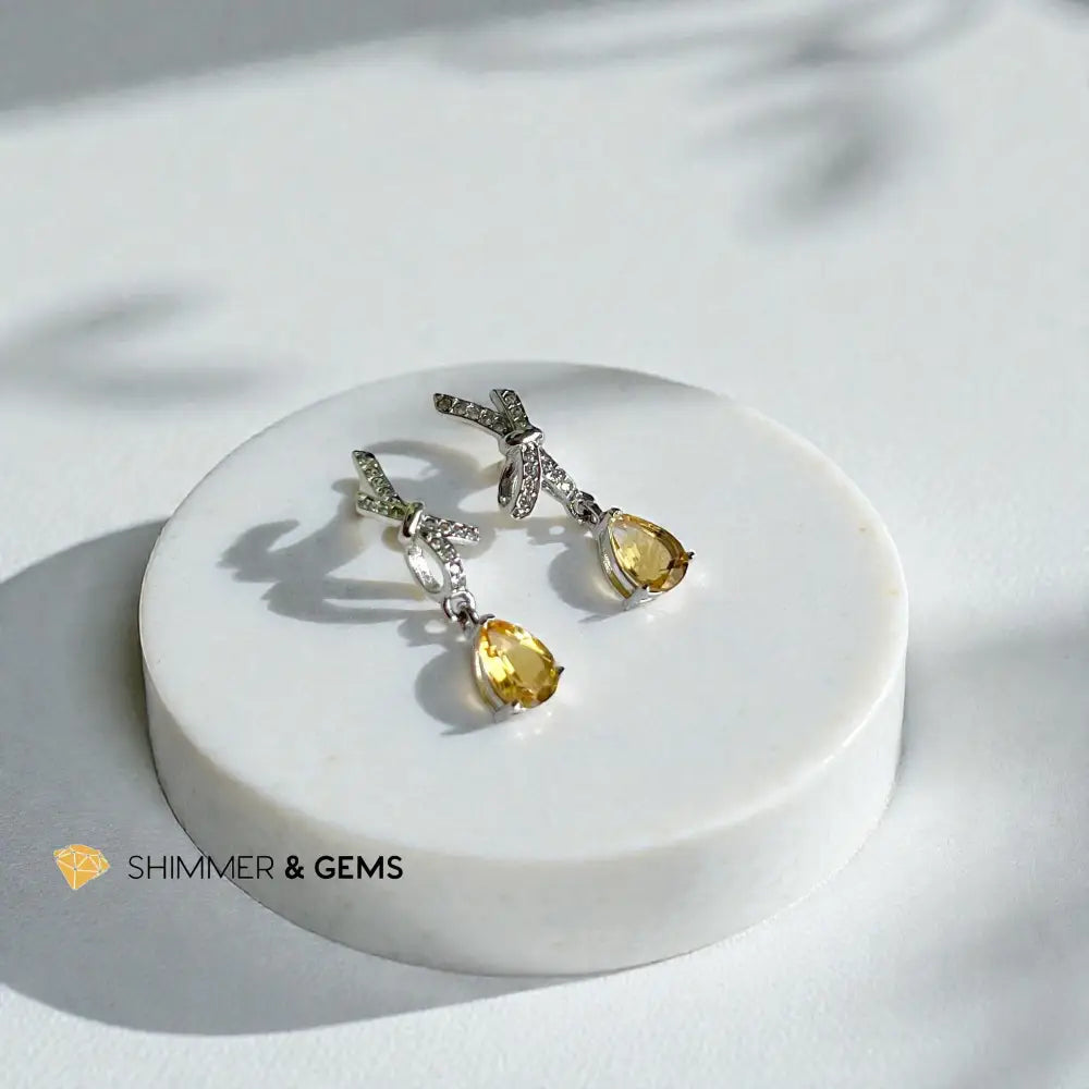 Citrine 6mm Pear with Ribbon 925 Sterling Silver Earrings - 6mm Pair
