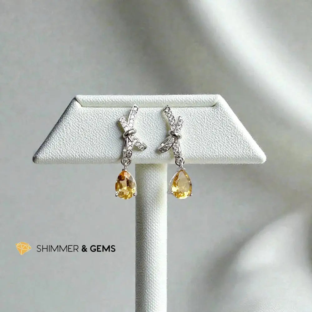 Citrine 6mm Pear with Ribbon 925 Sterling Silver Earrings - 6mm Pair